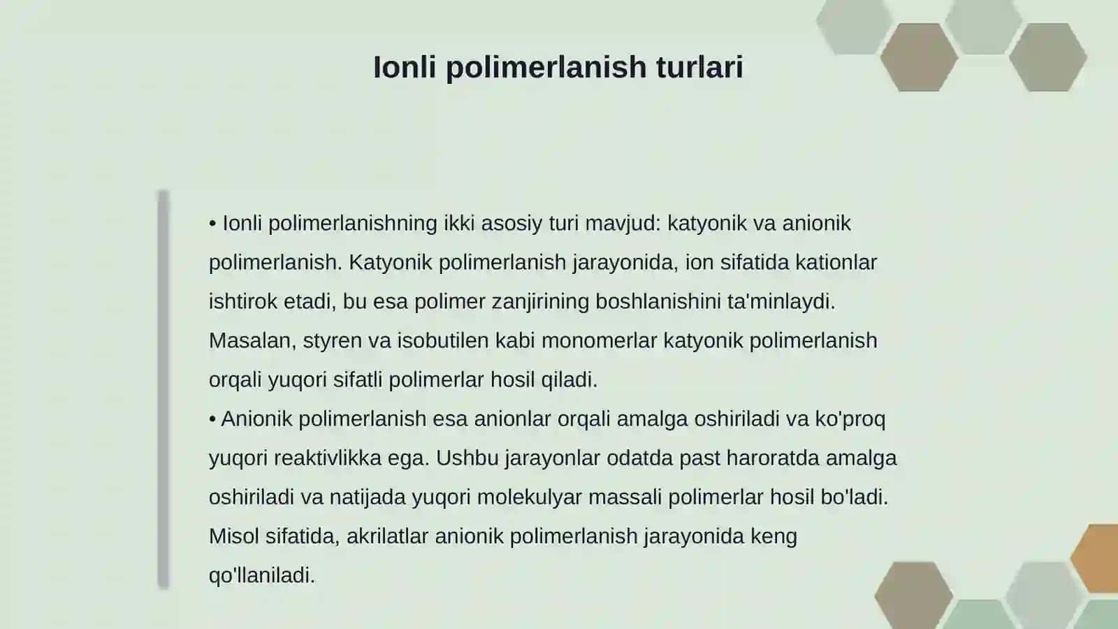 Ionli polimerlanish reaksiyalari 4