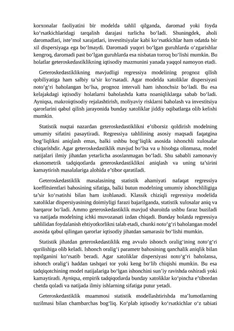 Geteroskedastilik tushunchasi va unga qarshi kurash usullari 4