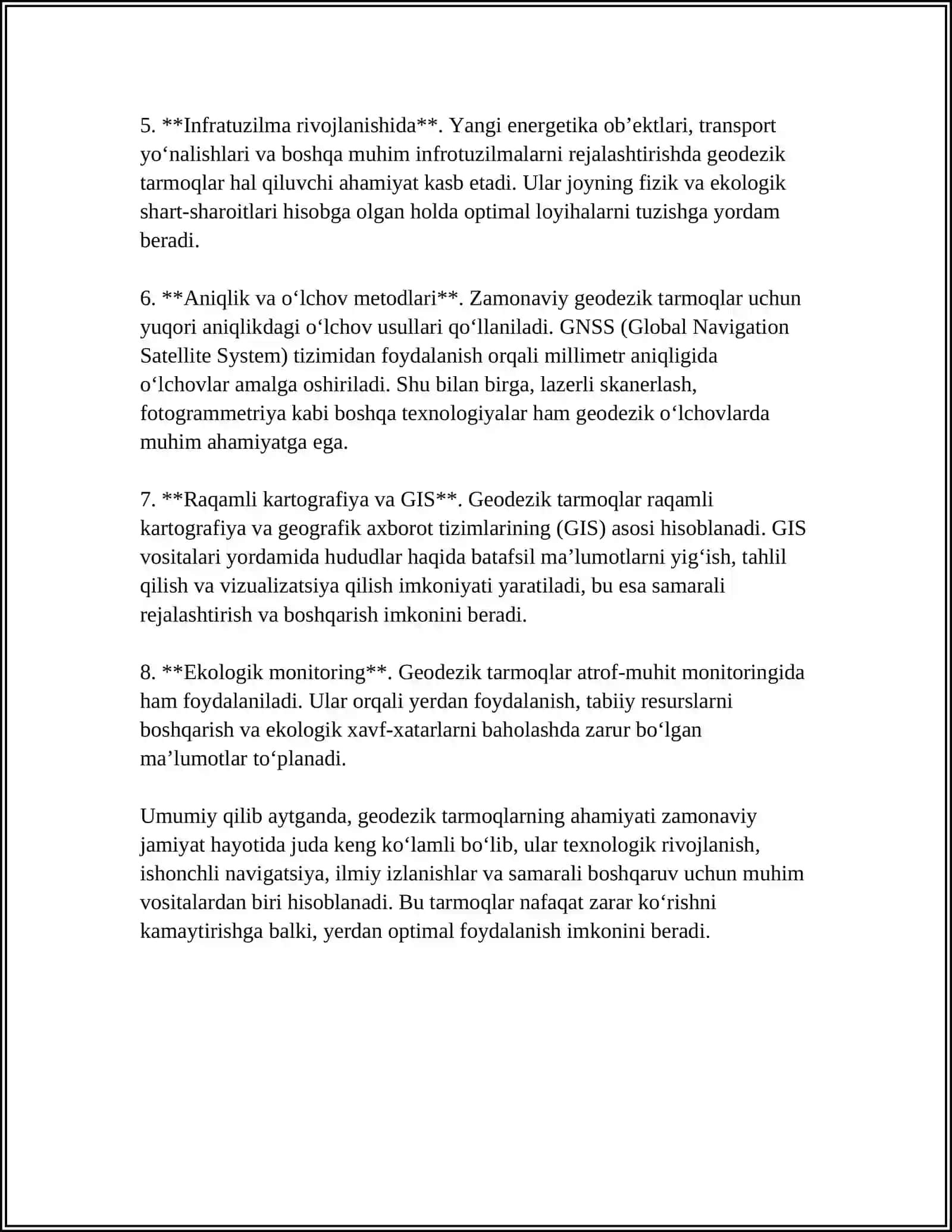 GEODEZIK ISHLAR.GEODEZIK TARMOQLAR.TARMOQLARNI YARATISHNI TRIANGULYATSIYA TRILATERYATSIYA VA POLIGONOMETRIYA USLUBLARI 4