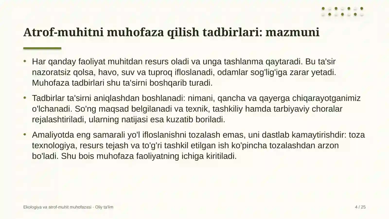 Ko'kalamzorlashtirish xizmatida atrof-muhitni muhofaza qilish tadbirlari 4
