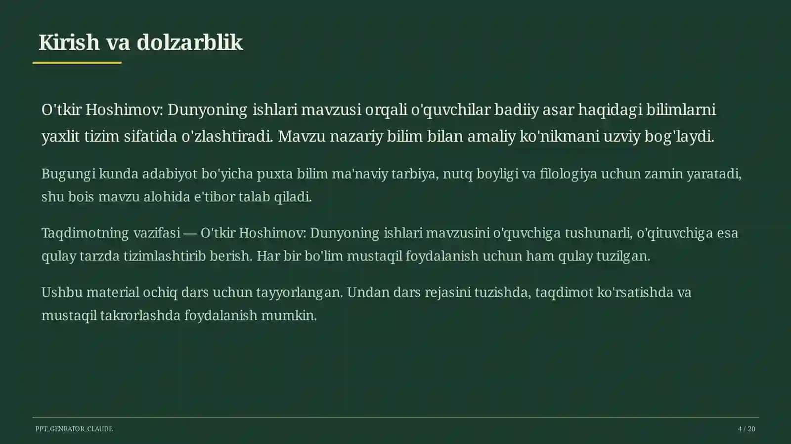 O'tkir Hoshimov: Dunyoning ishlari (7-sinf) 4