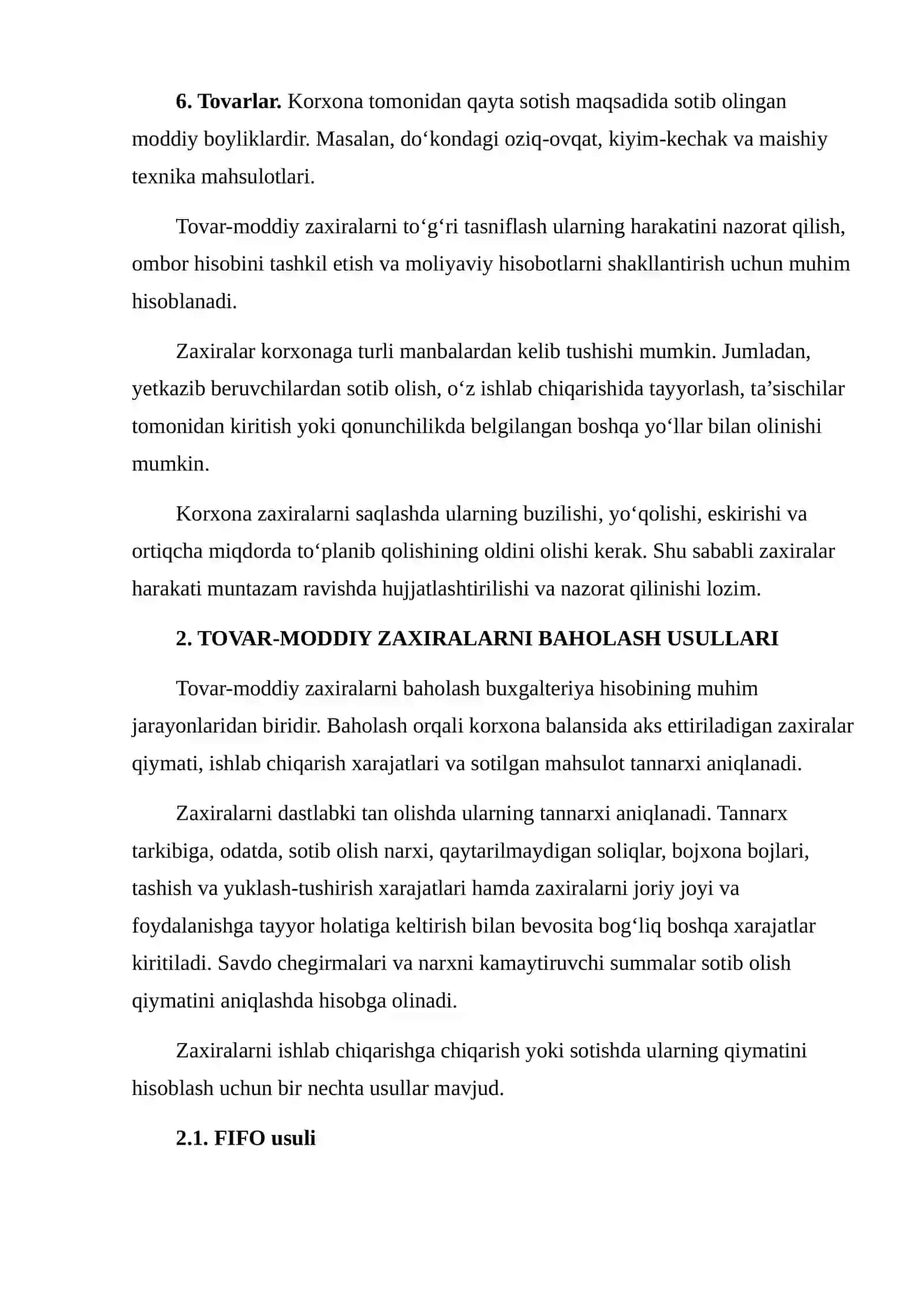 TOVAR-MODDIY ZAXIRALARNI BAHOLASH VA HISOBGA OLISH USULLARI 4