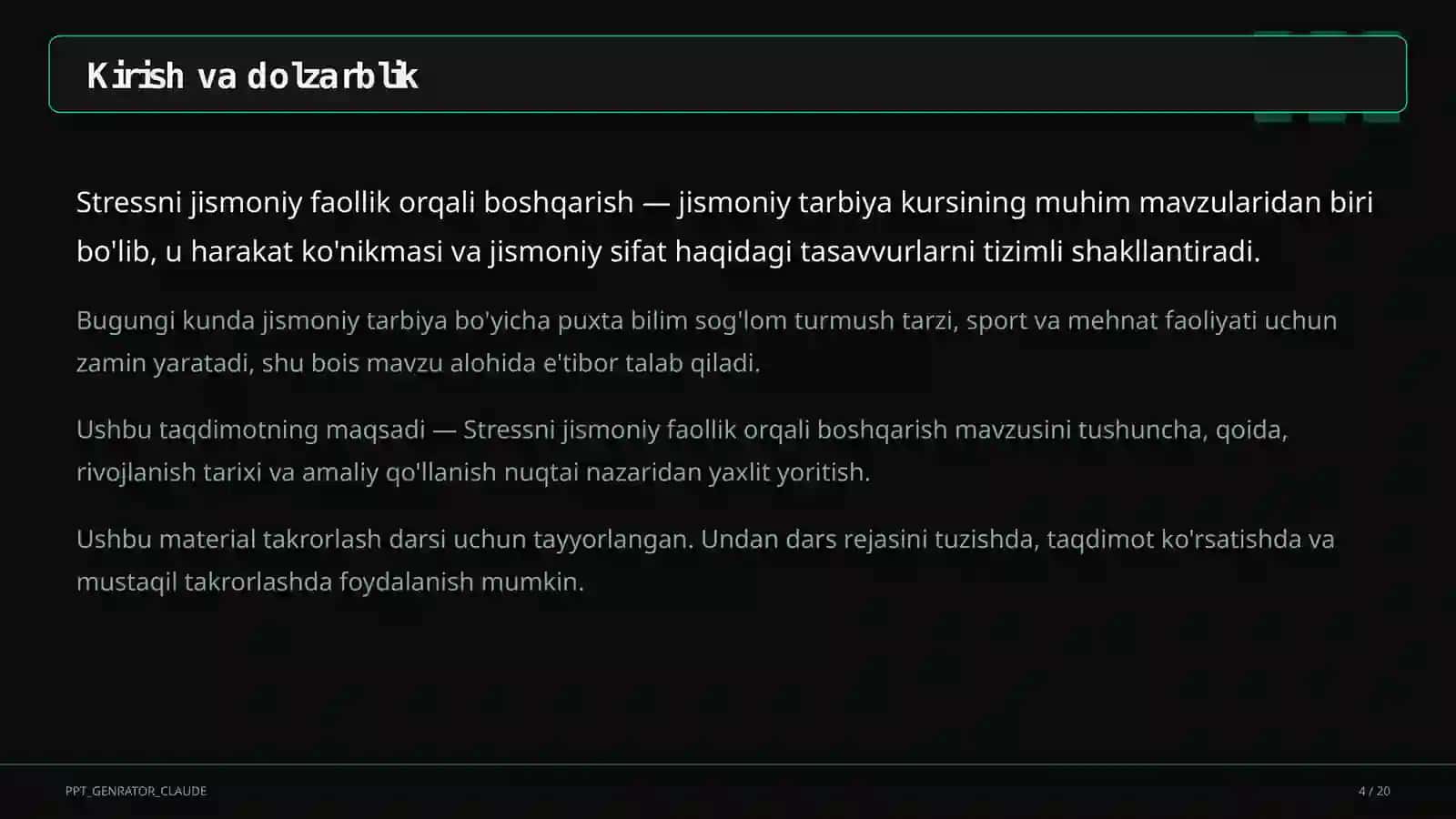 Stressni jismoniy faollik orqali boshqarish (11-sinf) 4