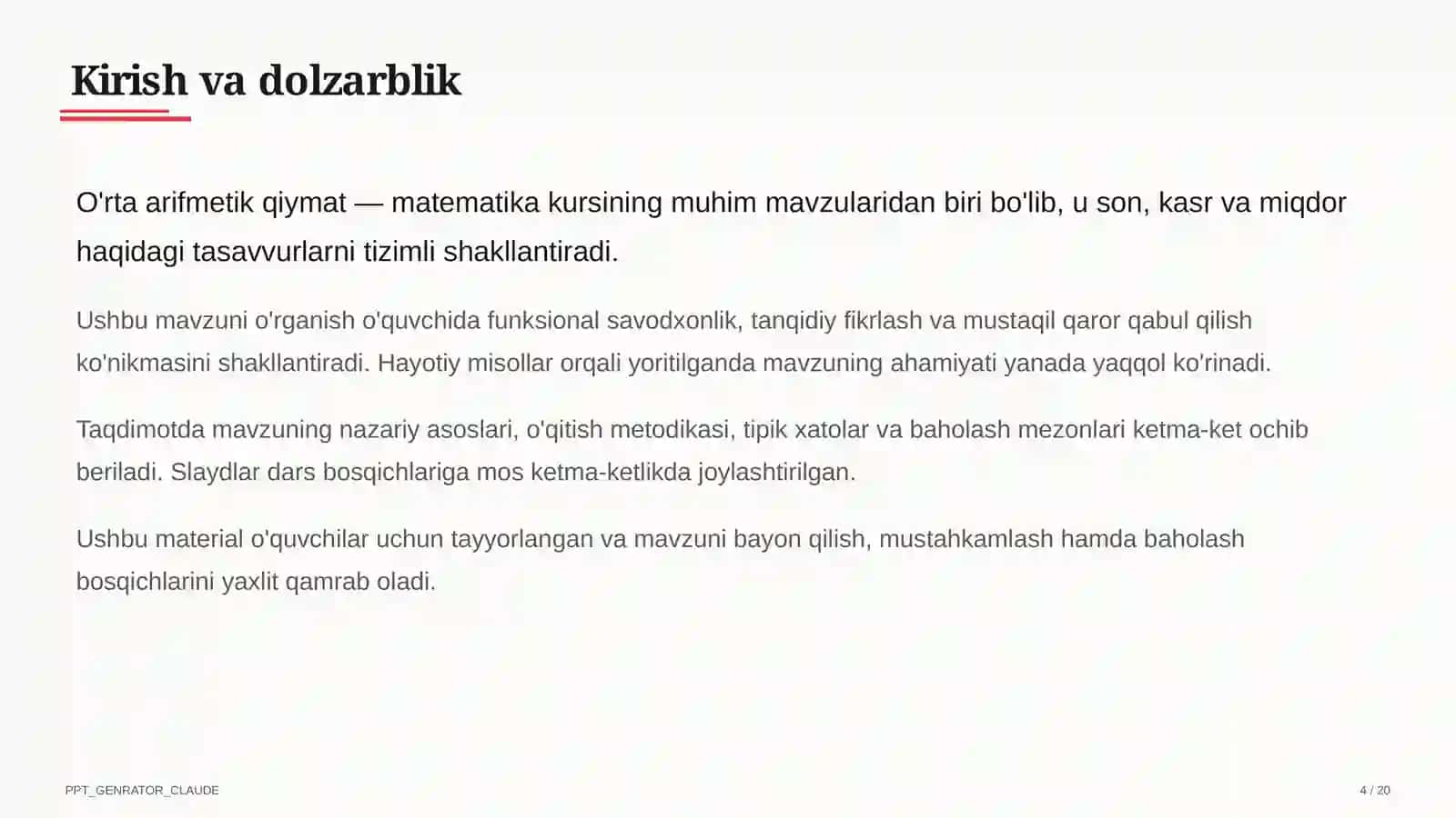 O'rta arifmetik qiymat (5-sinf) 4