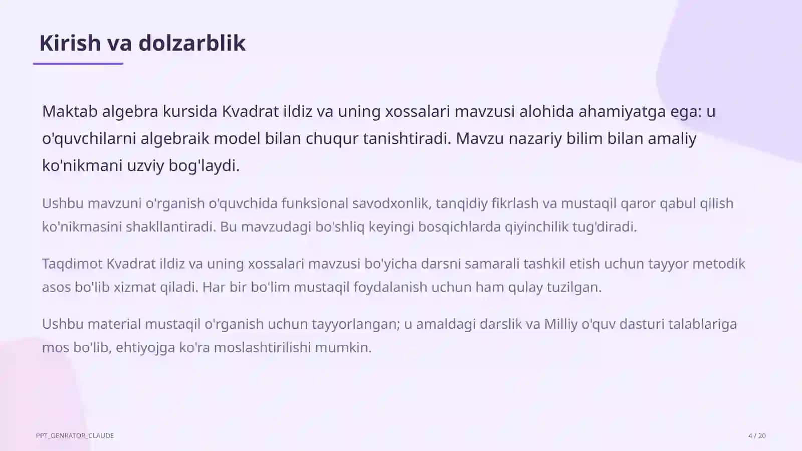 Kvadrat ildiz va uning xossalari (8-sinf) 4