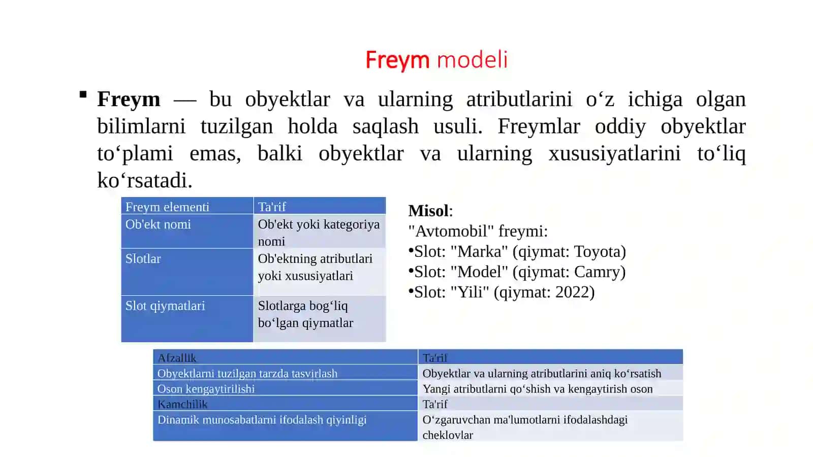 Bilimlarni ifodalash modellari 4