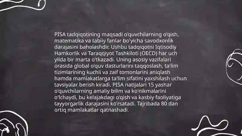 Xalqaro va milliy baholash mohiyati va mezonlari PISA, PIRLS, TIMSS xalqaro tadqiqotlarining mamlakatimiz taʼlim tizimidagi ahamiyati 4