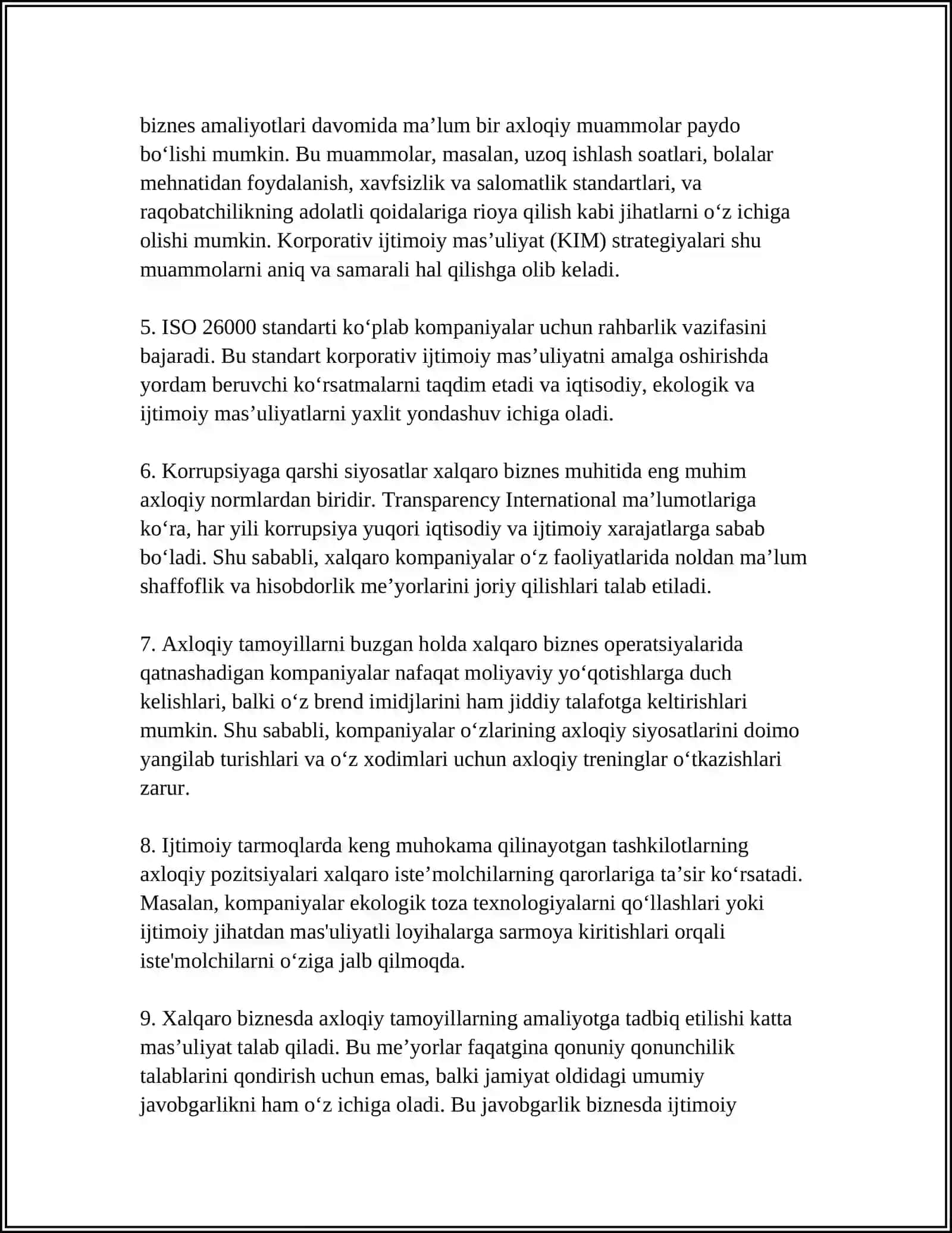 XALQARO BIZNESDA AXLOQIY STANDARTLAR 4