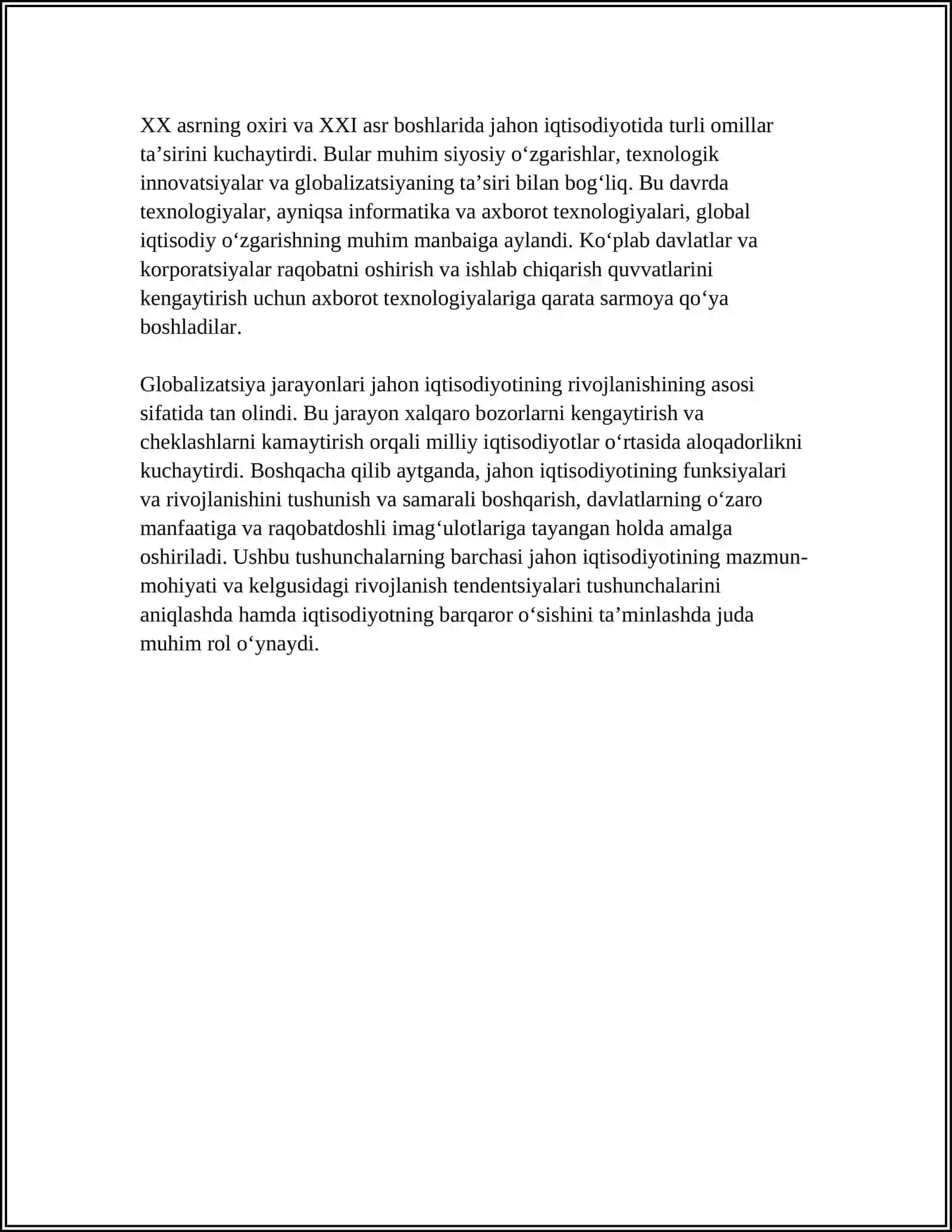 JAHON IQTISODIYOTINING MAZMUN-MOHIYATI VA XX-XXI ASRLAR BO‘SAG‘ASIDAGI RIVOJLANISHNING ASOSIY QONUNIYATLARI VA TAMOYILLARI 4