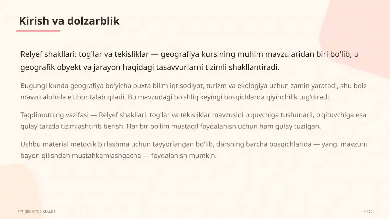 Relyef shakllari: tog'lar va tekisliklar (5-sinf) 4