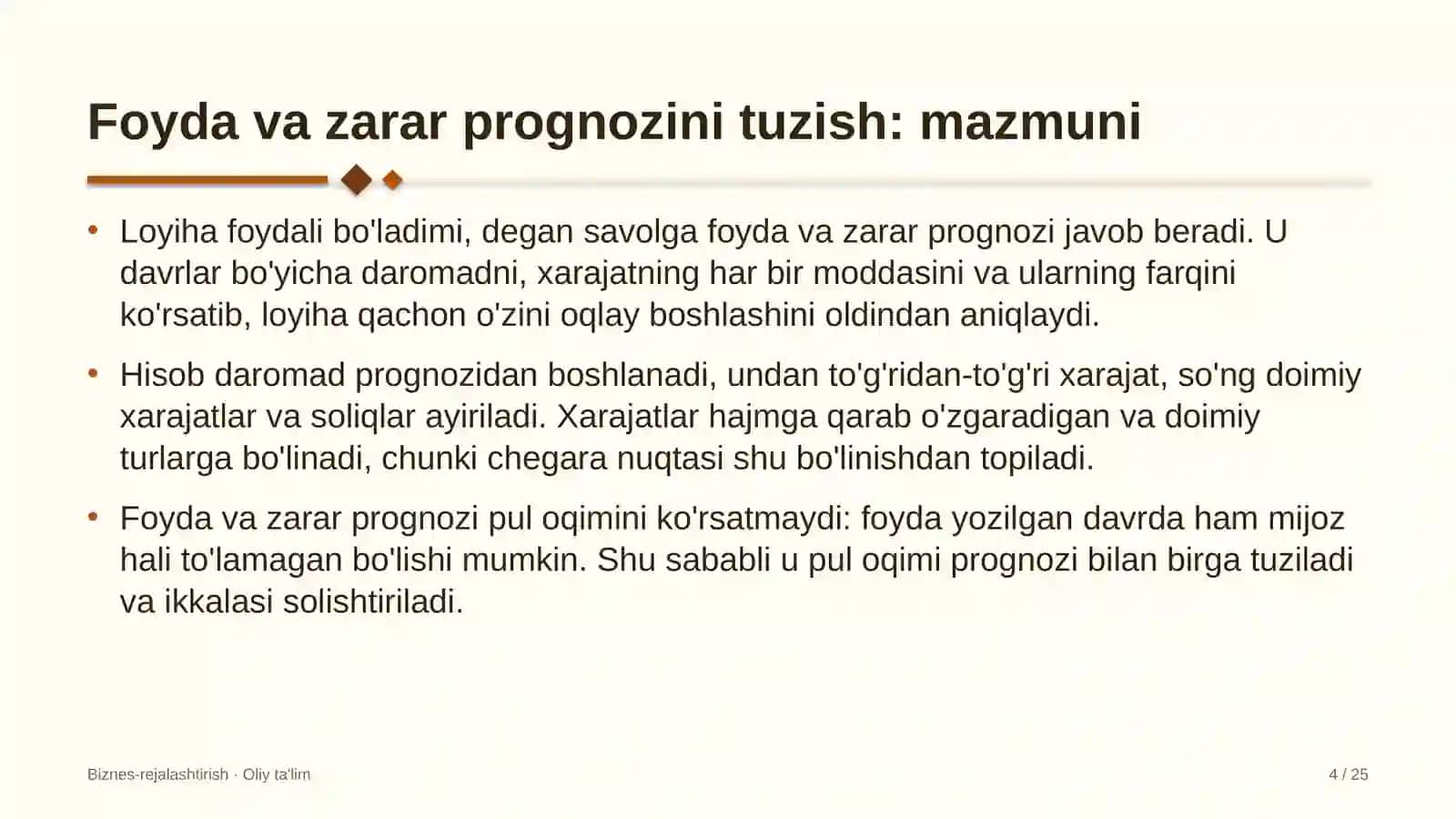 Baliqchilik xo'jaliklarida foyda va zarar prognozini tuzish 4