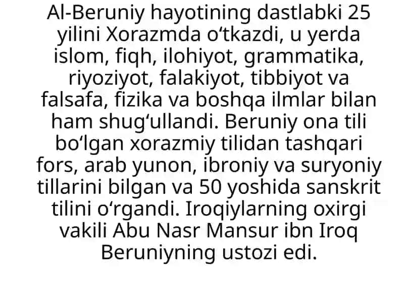 Sharquyģonish davri pedagogik fikr taraqiyoti (Al-xorazmiyal -Farobiy Abu Rayhon Beruniy Abu Ali Ibin Sino ta‘lim-tarbiya oid qarashlari 4