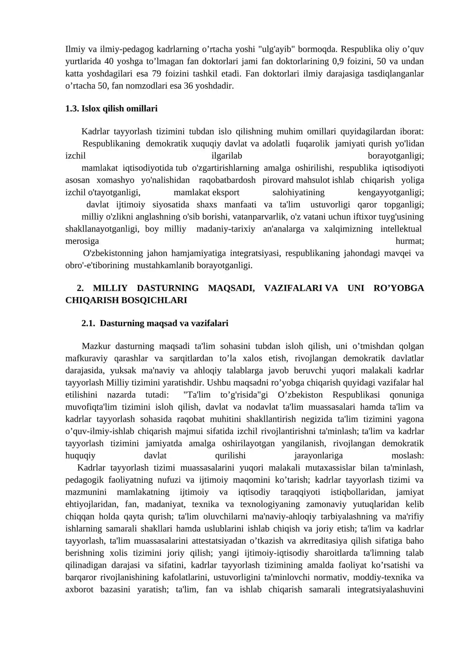 O’ZBEKISTON RESPUBLIKASI Kadrlar tayyorlash milliy dasturi 4