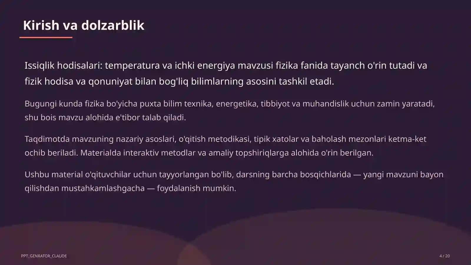 Issiqlik hodisalari: temperatura va ichki energiya (8-sinf) 4