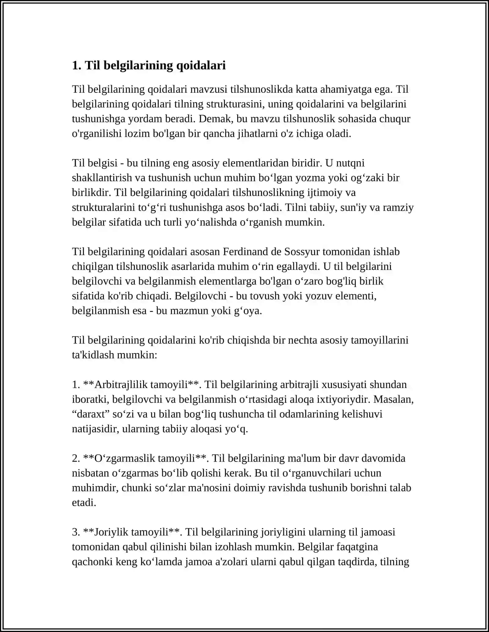 11. TIL - BELGILAR SISTEMASI. BELGI VA BELGILAR SISTEMASI TUSHUNCHASI. SEMIOTIKA. TILDA “SISTEMA” VA “STRUKTURA” TUSHUNCHALARI. BELGILAR SISTEMASINING TURLARI 4