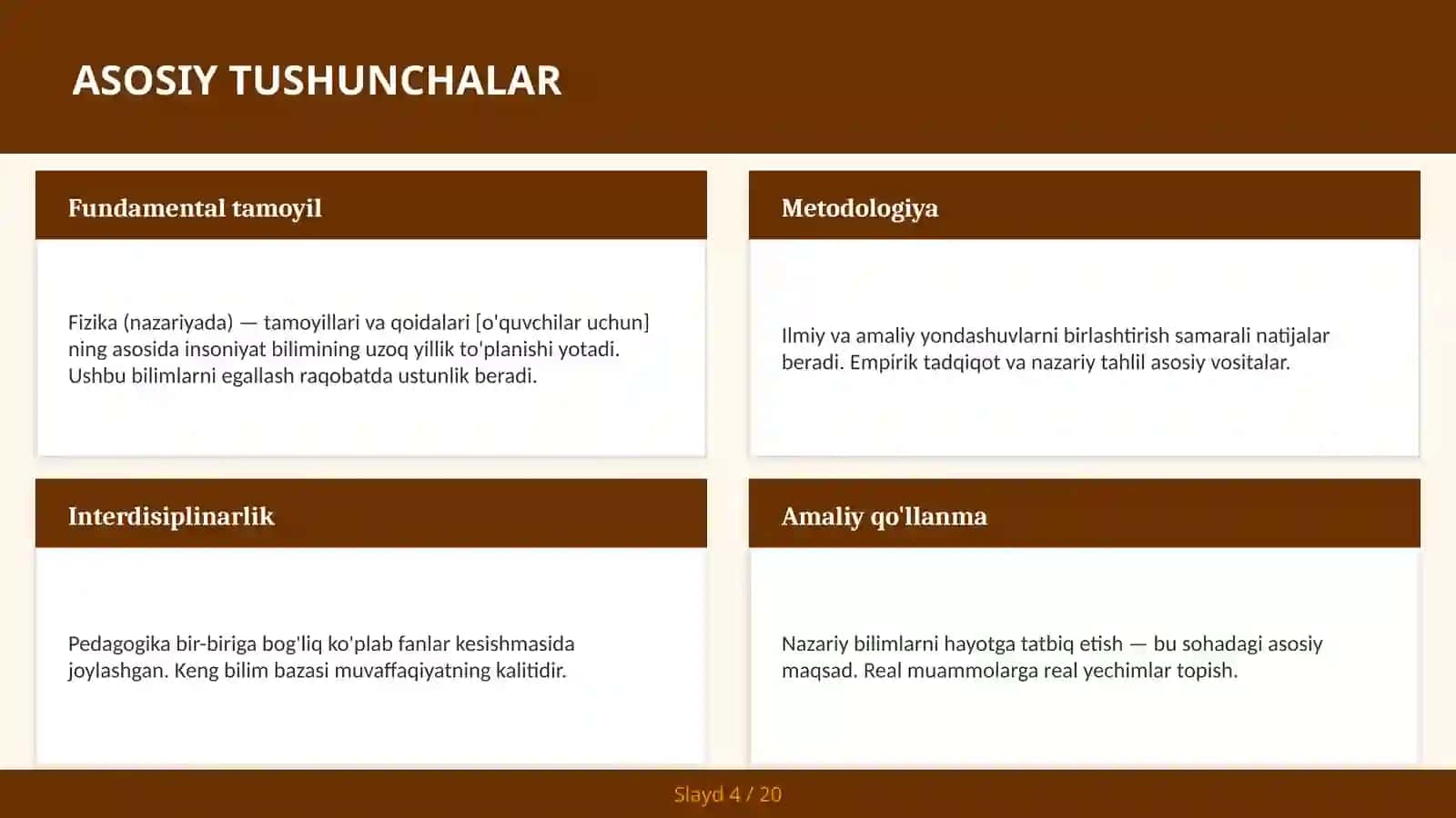 FIZIKA (NAZARIYADA) — TAMOYILLARI VA QOIDALARI [O'QUVCHILAR UCHUN] 4