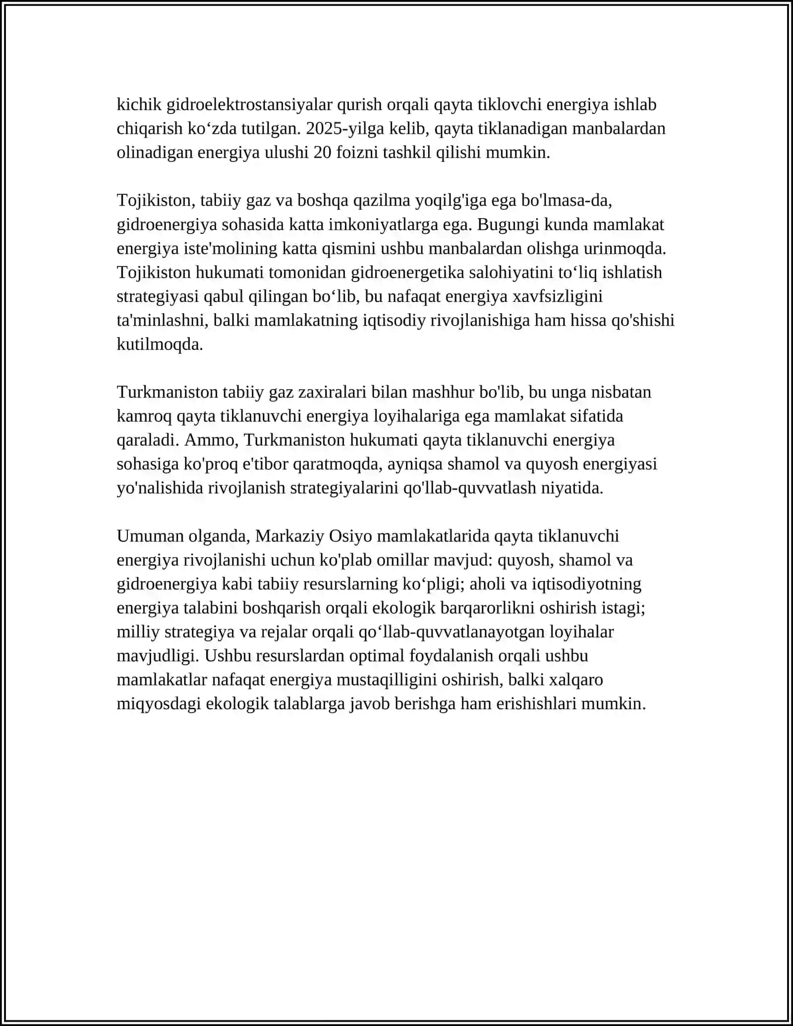 MARKAZIY OSIYO MAMLAKATLARIDA YASHIL IQTISODIYOT IMKONIYATLARI VA RIVOJLANISH YO'NALISHLARI 4