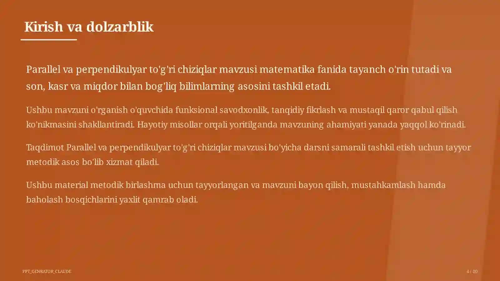 Parallel va perpendikulyar to'g'ri chiziqlar (6-sinf) 4
