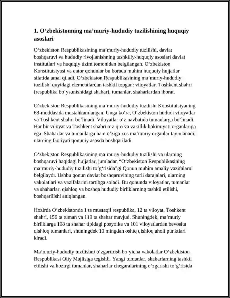 O‘ZBEKISTONNING MA’MURIY HUDUDIY TUZILISHI VA ULARNING MINTAQAVIY RIVOJLANISH XUSUSIYATLARI 4