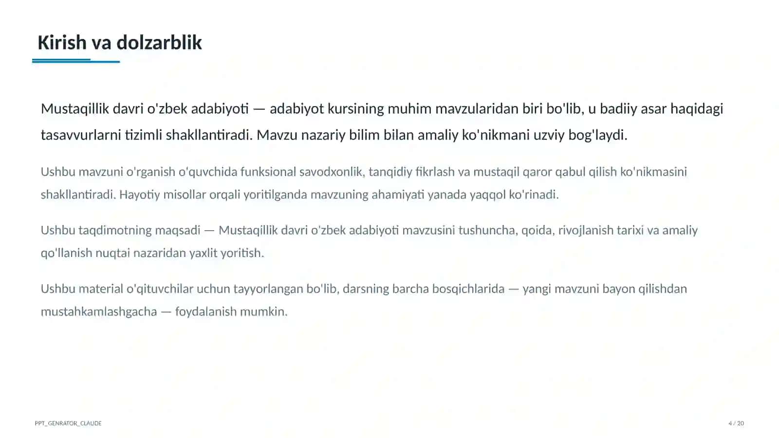 Mustaqillik davri o'zbek adabiyoti (11-sinf) 4