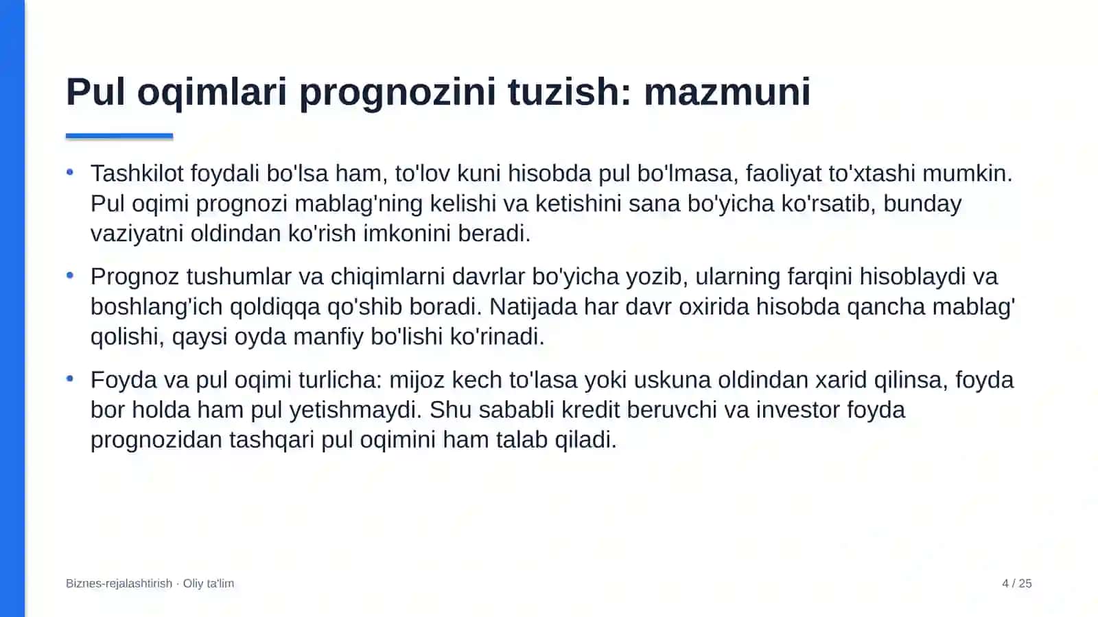 Akvaparklarda pul oqimlari prognozini tuzish 4