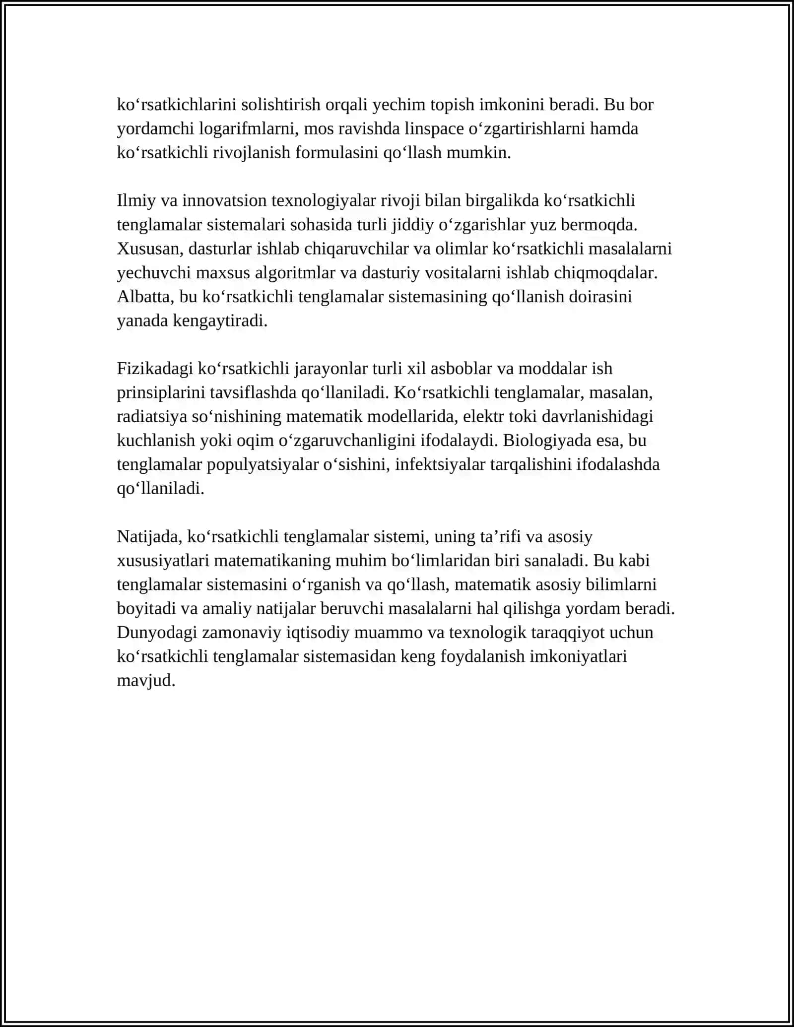 KO‘RSATKICHLI TENGLAMALAR SISTEMASI 4