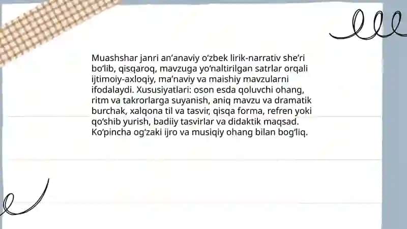 Musamman va muashshar janrlari 4