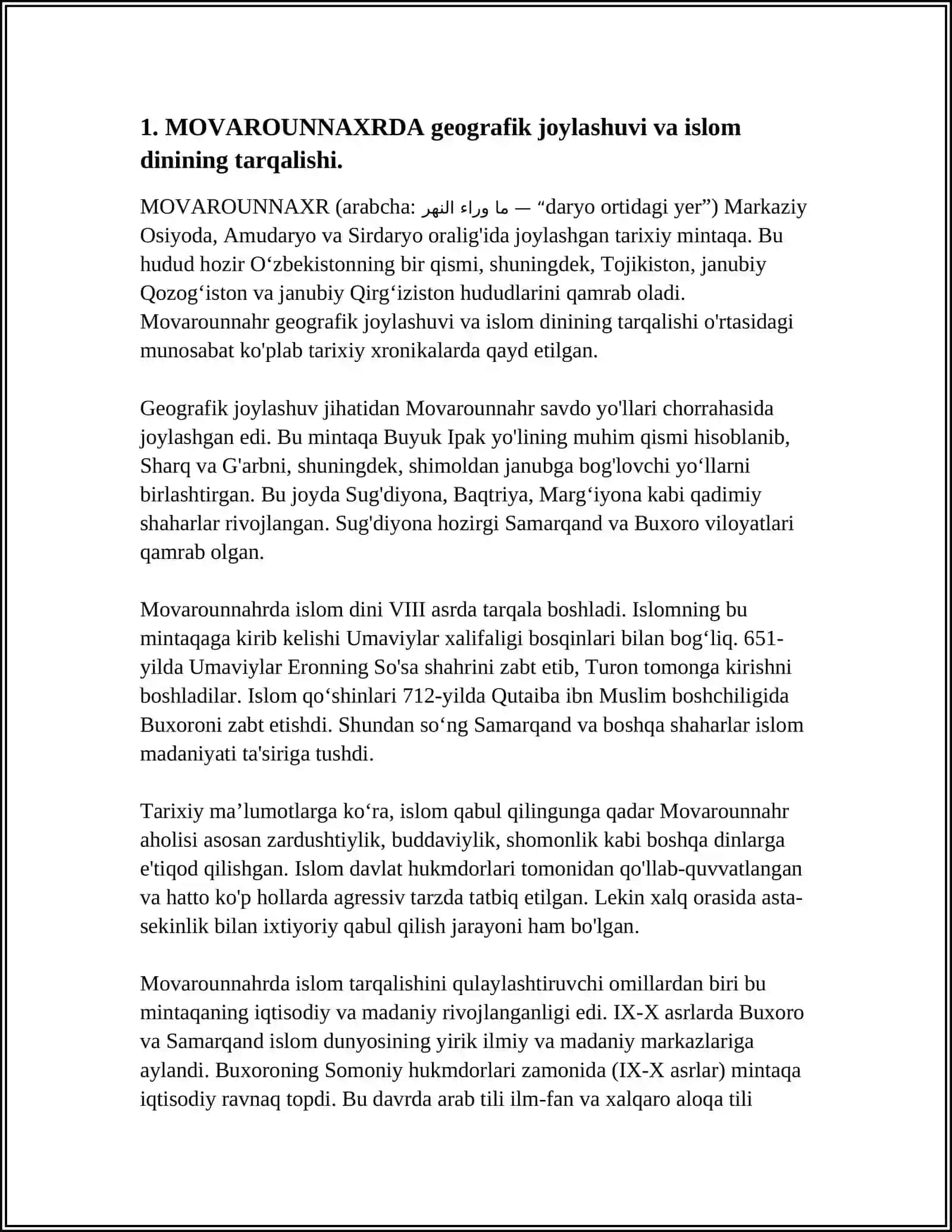 MOVAROUNNAXRDA ISLOM DININING TARQALISHI VA MADRASA TA’LIMI SHAKILLANISHINING IJTIMOIY VA MADANIY HAYOTGA TA’SIRI 4