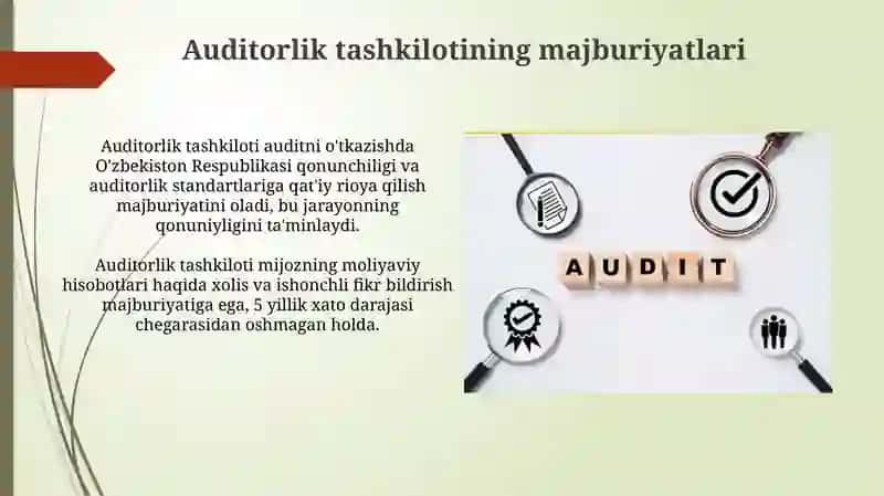Auditorlik tashkilotining huquqlari. Majburiyatlari va javobgarkigi 4
