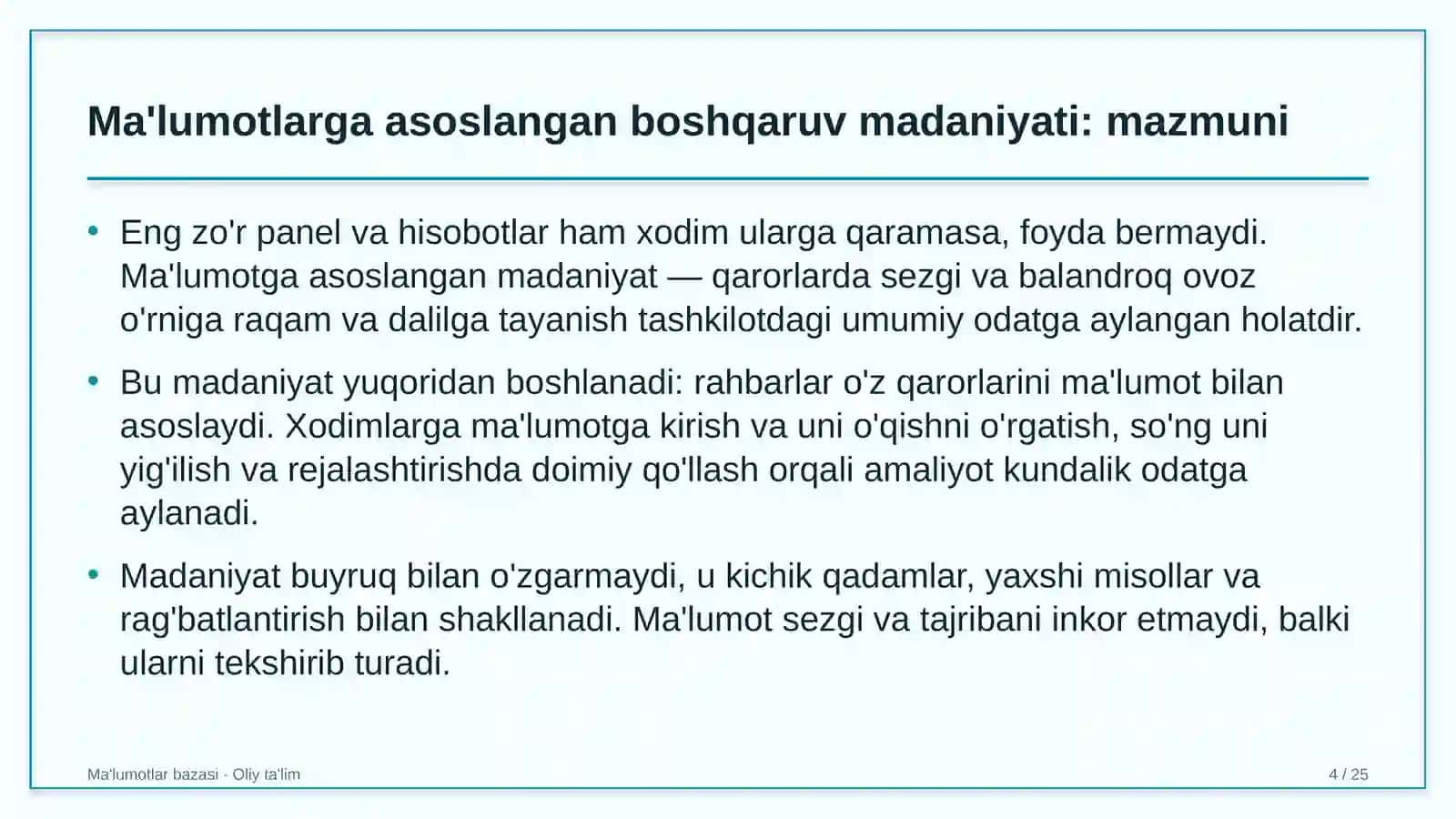 chegara oldi savdosida ma'lumotlarga asoslangan boshqaruv madaniyatini shakllantirish 8766 4