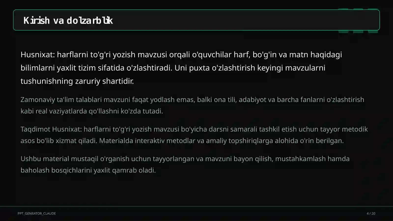 Husnixat: harflarni to'g'ri yozish (1-sinf) 4