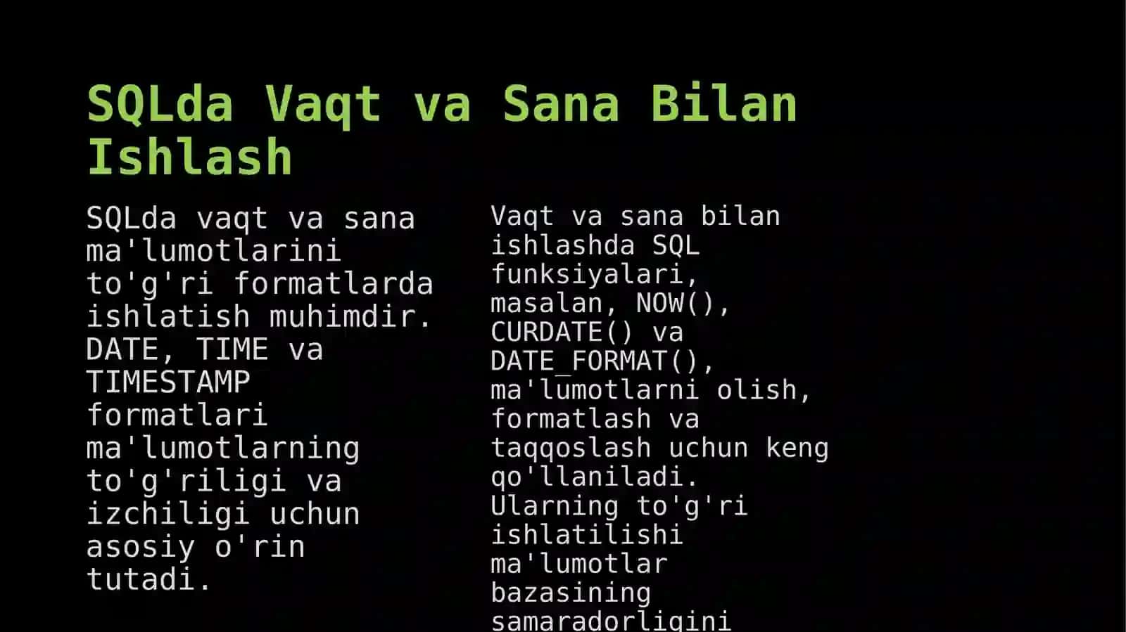 SQLda Vaqt va Sana Funksiyalari 4