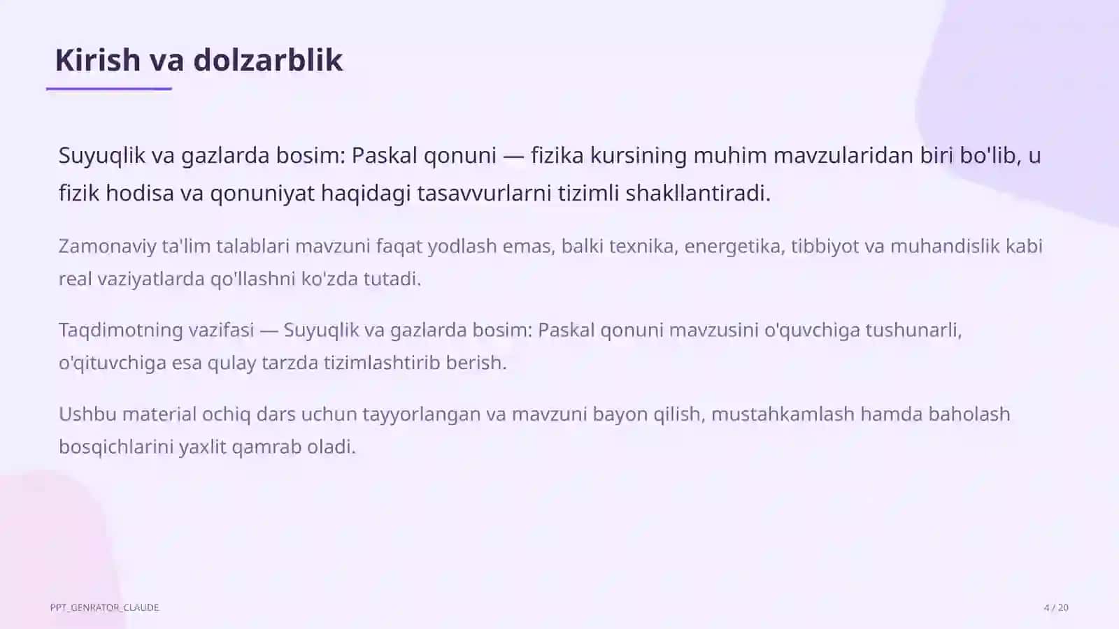 Suyuqlik va gazlarda bosim: Paskal qonuni (7-sinf) 4