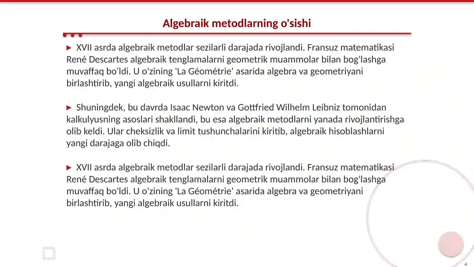 XVII asr matematikasi rivojlanishi 4