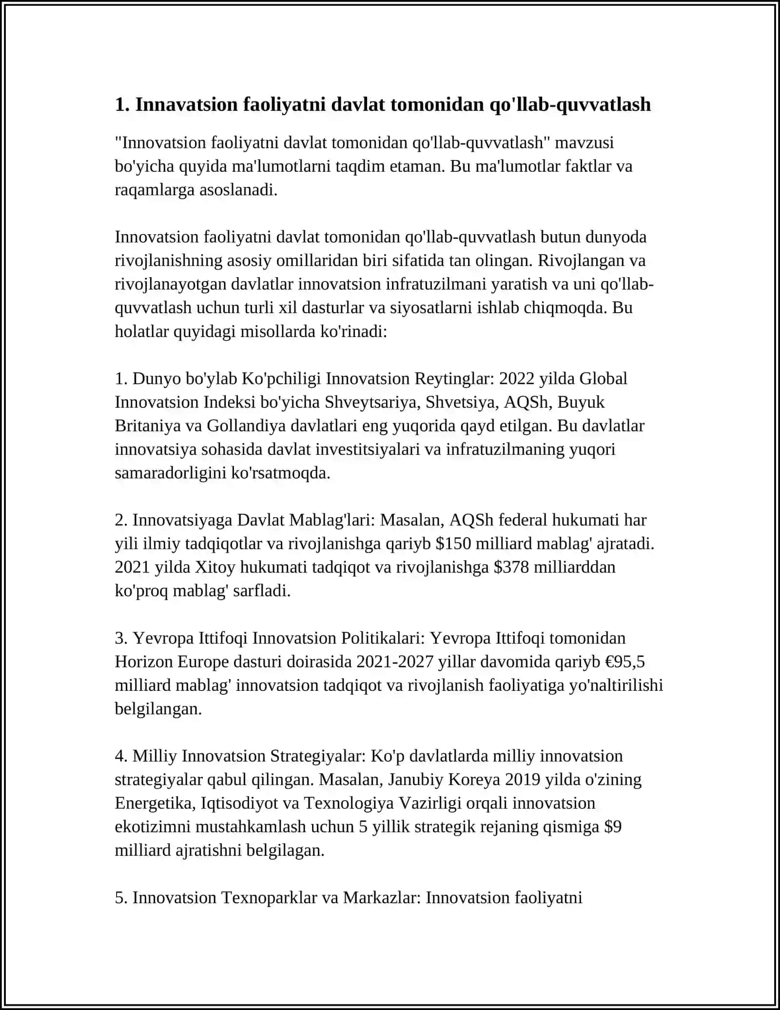 INNAVATSION FAOLIYATNI DAVLAT TOMONIDAN TARTIBGA SOLISH 4