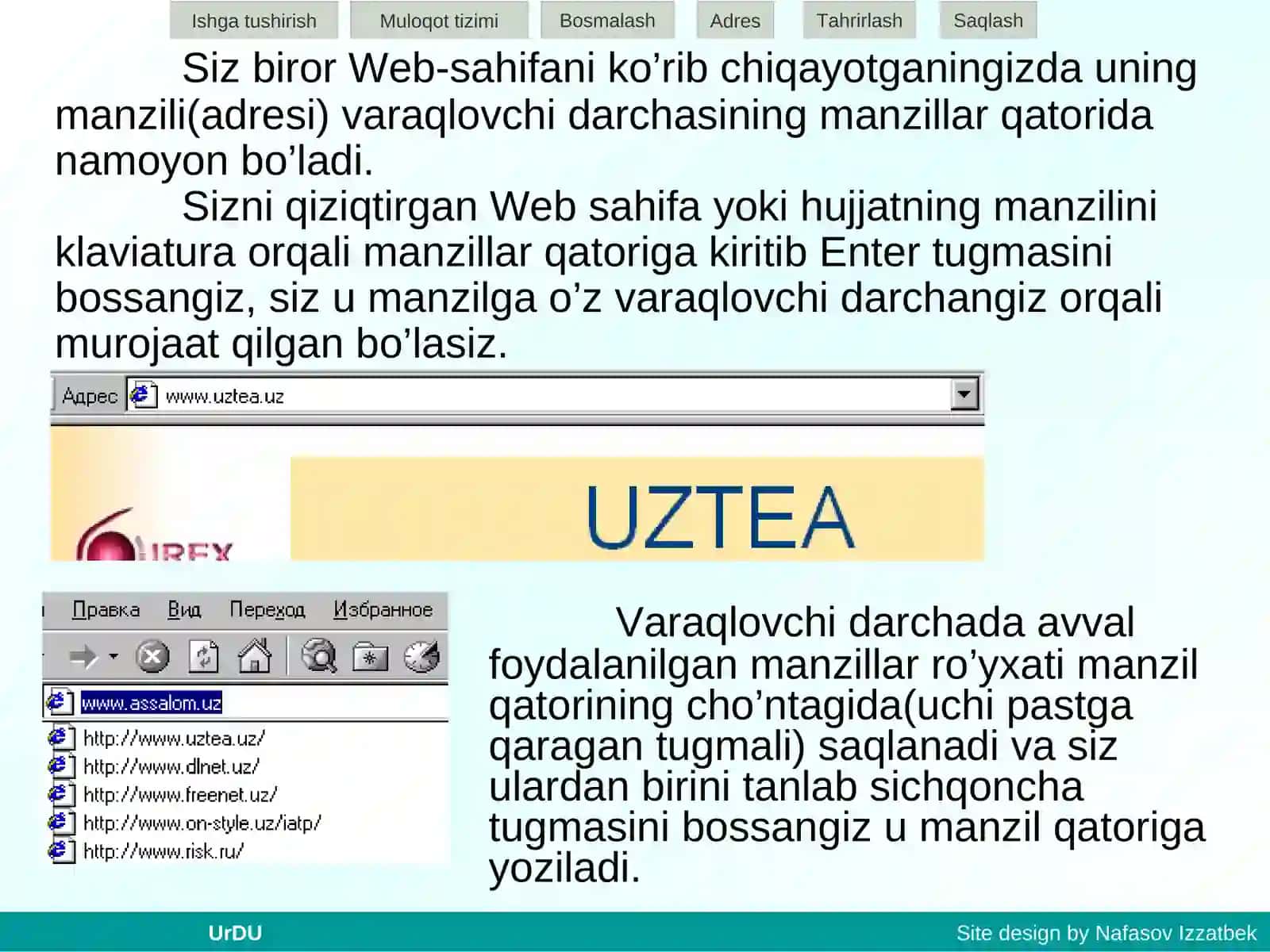 Microsoft Internet Explorer dasturida ishlash 4