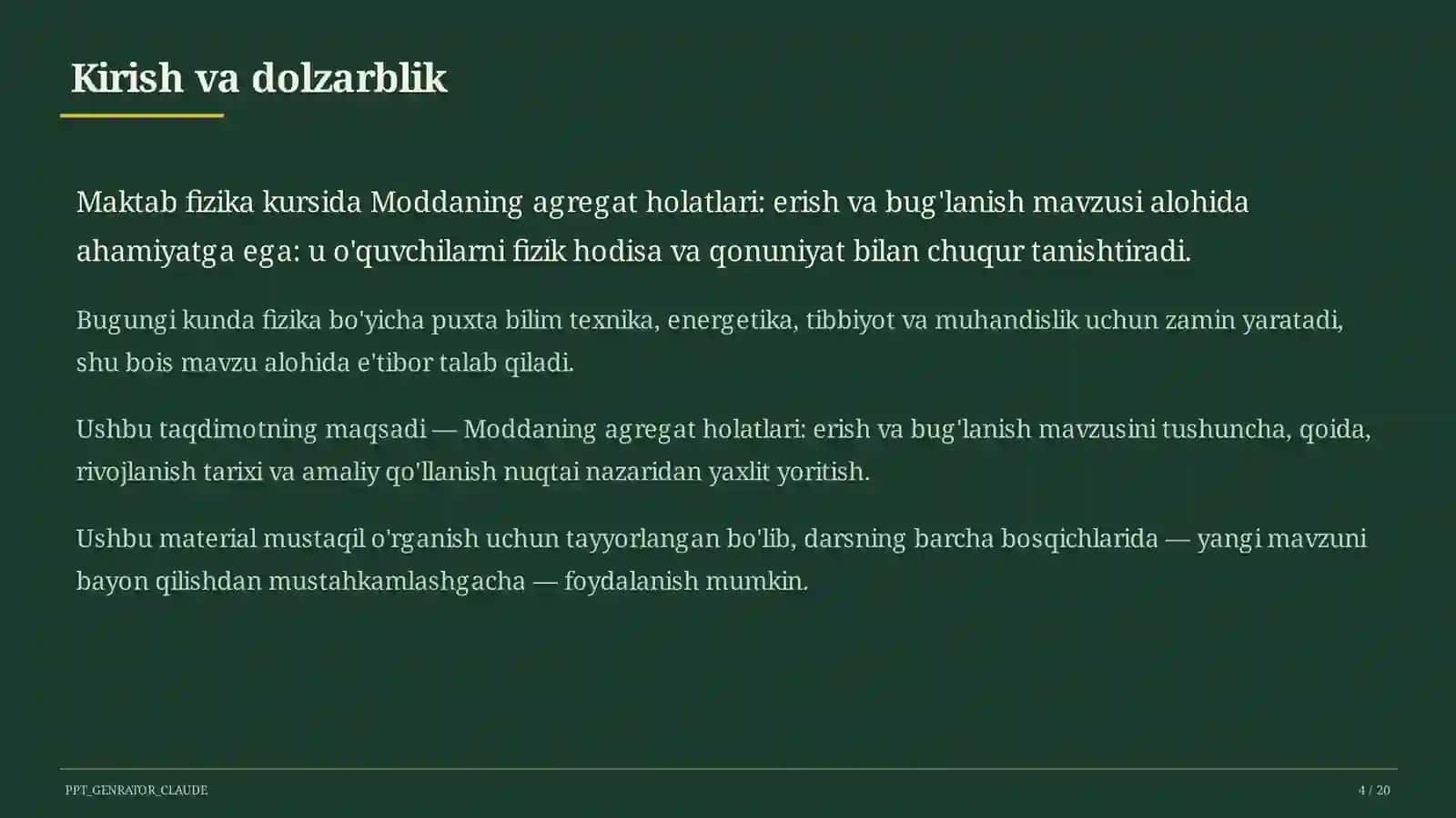 Moddaning agregat holatlari: erish va bug'lanish (8-sinf) 4