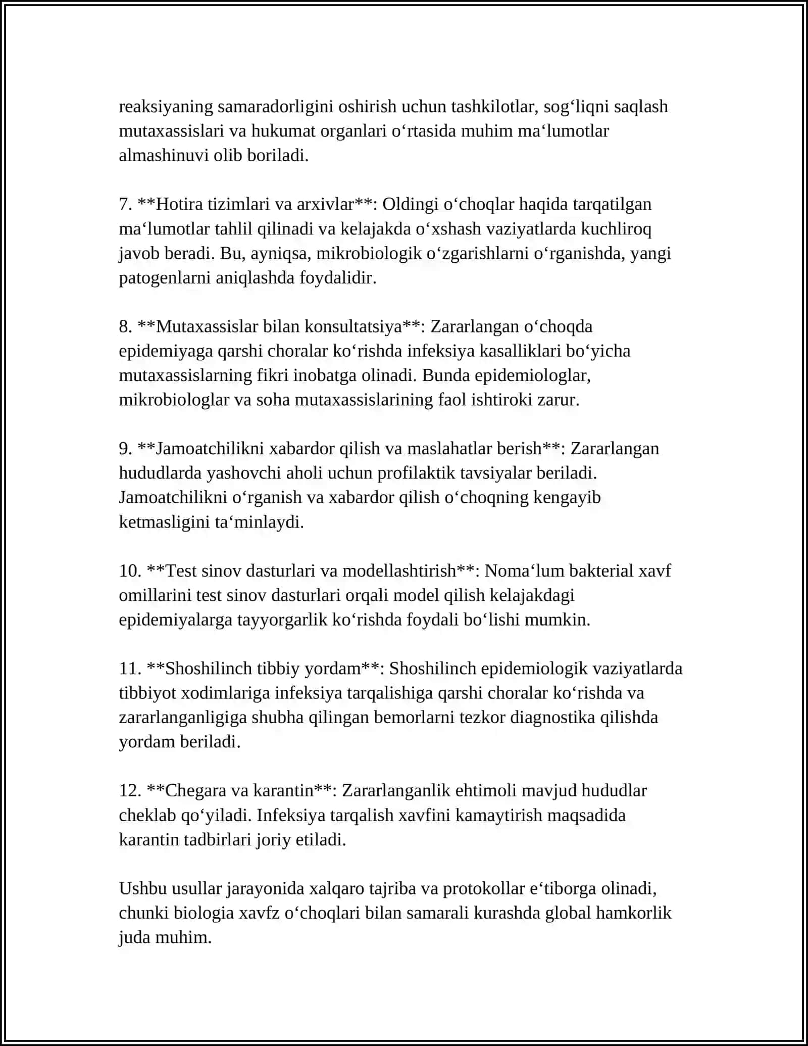BAKTERIOLOGIK (BIOLOGIK) VOSITALAR BILAN ZARARLANGAN O‘CHOQDA EPIDEMIYAGA QARSHI CHORA-TADBIRLAR 4