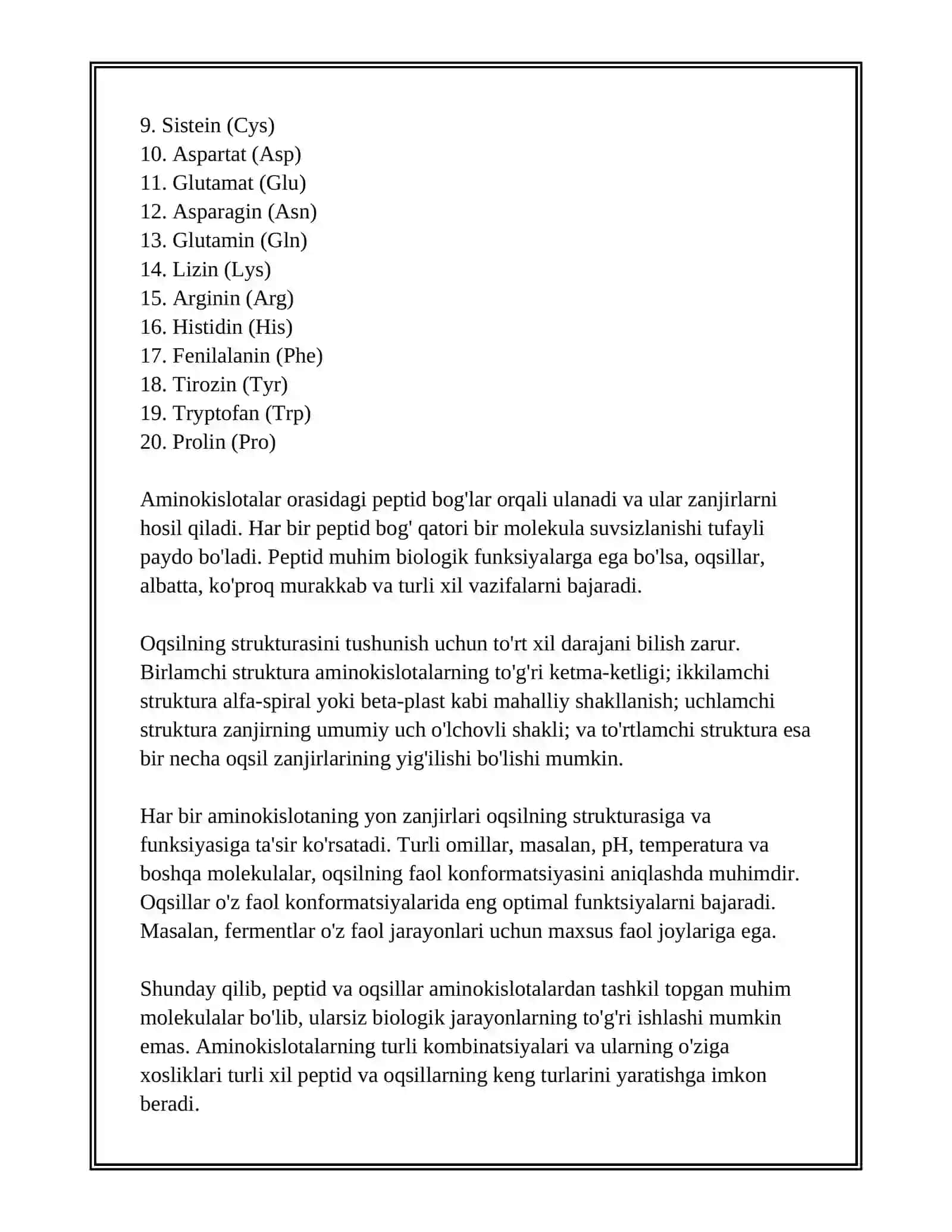 PEPTID VA OQSILLAR.OQSILLARNING FAZOVIY KONFORMATSIYALARI.PEPTID VA OQSILLARNING FUNKSIYALARI 4