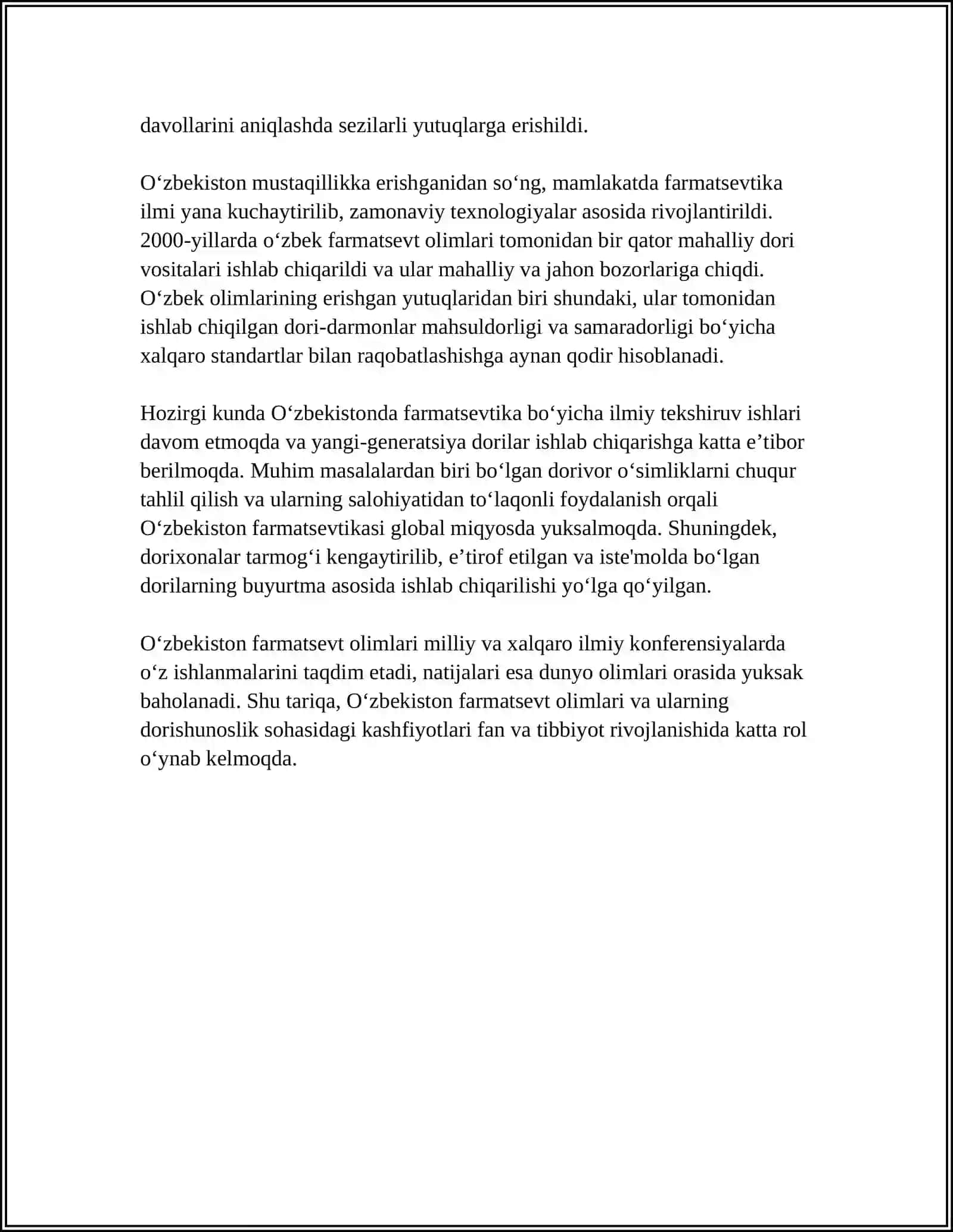 Õzbek farmatsevt olimlarning soha rivojiga qo'shgan hissasi 4