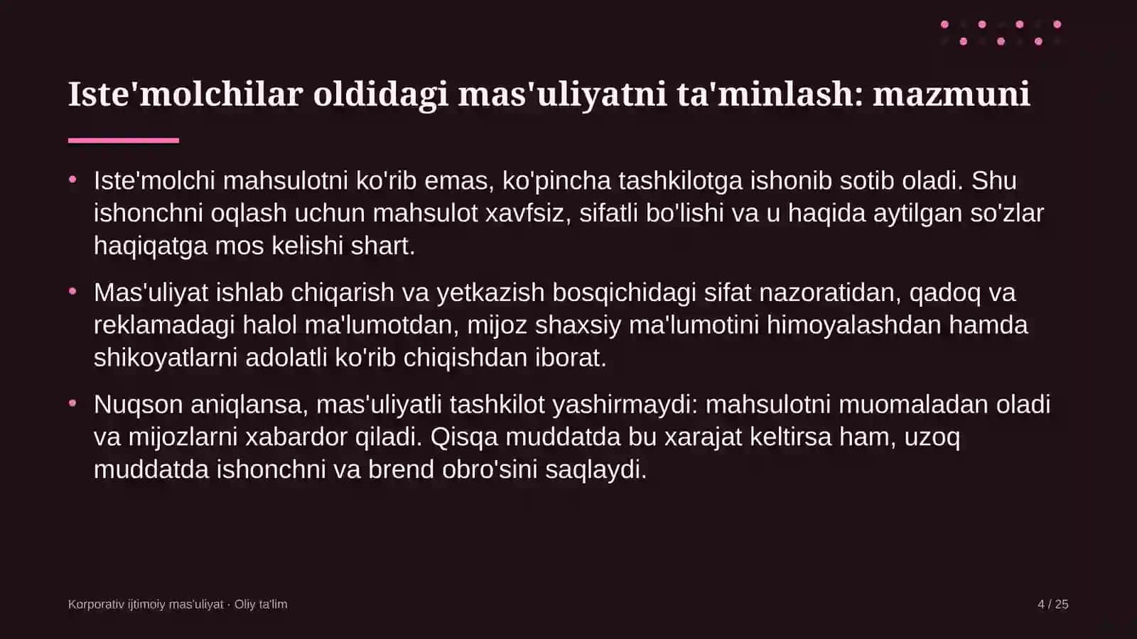 Korporativ Ijtimoiy Mas'uliyat · Oliy Ta'limg 4