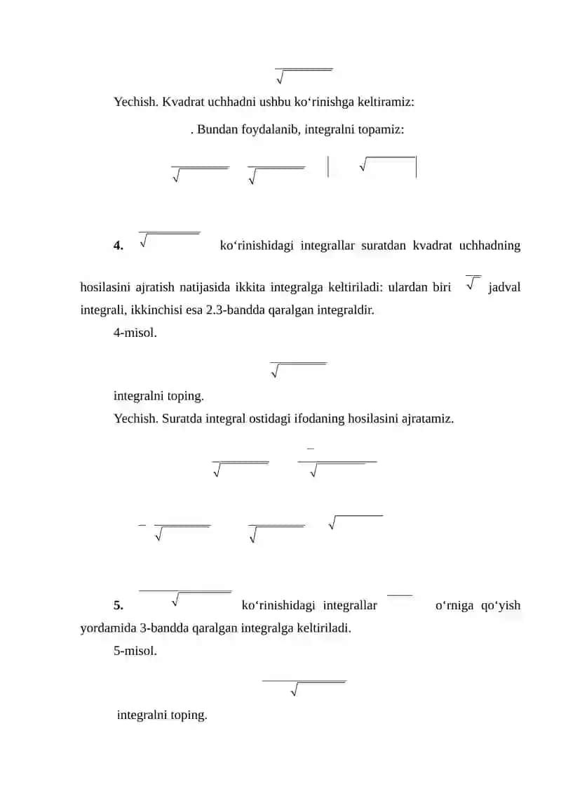 Irratsional ifodalarni integrallash. 4