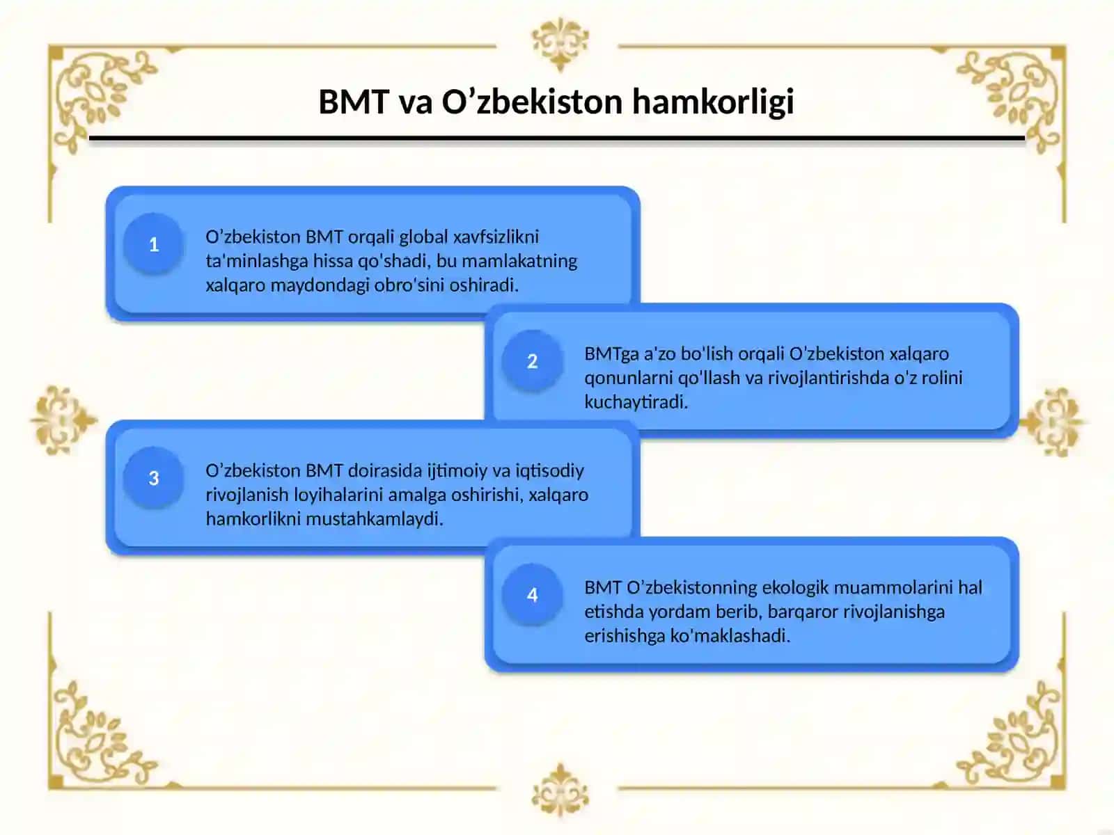 O’zbekiston va xalqaro tashkilotlar hamkorligi hamda jahon bozoridagi o’rni 4