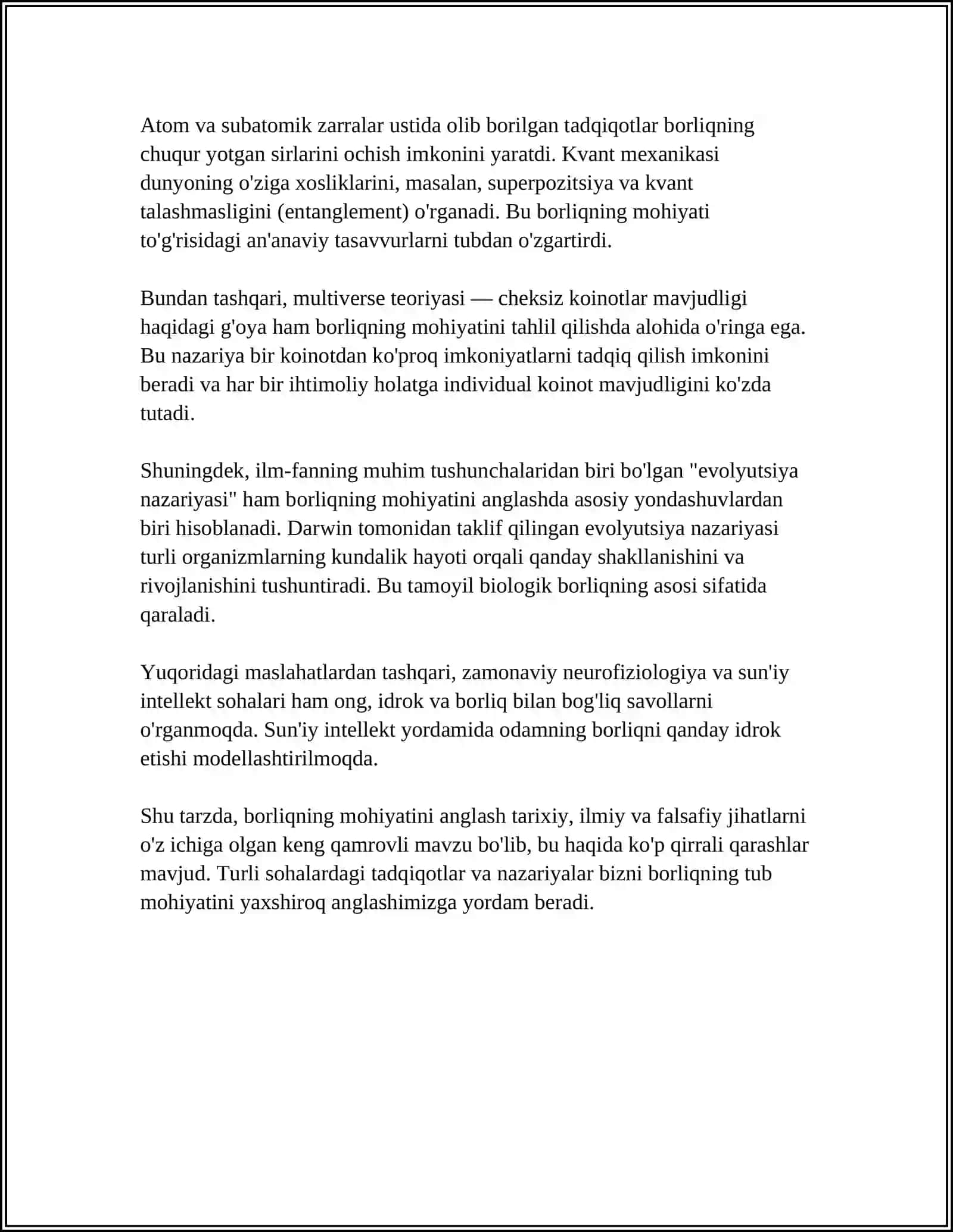 FALSAFA VA TABIIY ILMIY FANLARDA BORLIQNING MOHIYATIGA OID KANSEPSIYALAR 4