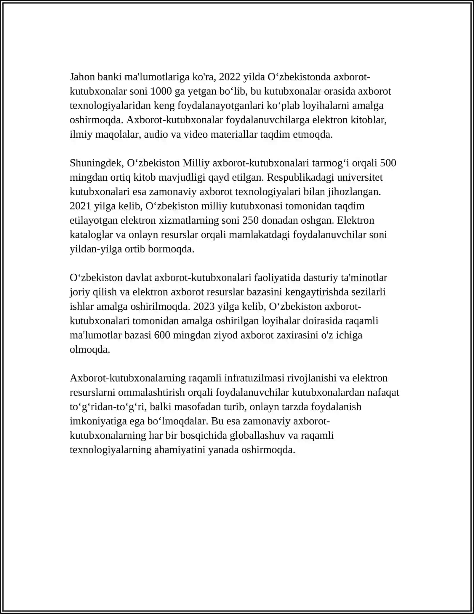 AXBOROT- KUTUBXONA, AXBOROT RESURS MARKAZLARINING BIBLIOGRAFIK FAOLIYATI 4