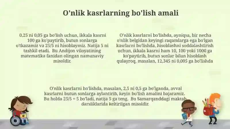 O'nlik kasrlarni to'g'ri kasrlar ko'rinishida ifodalash 4