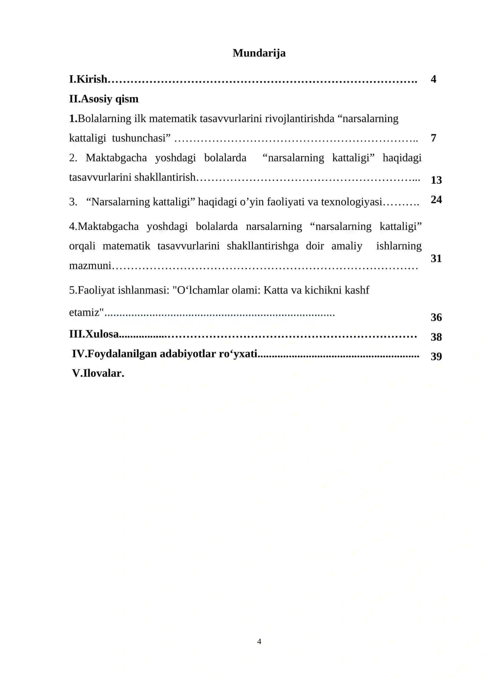 Maktabgacha yoshdagi bolalarda “Narsalarni kattaligi haqidagi tasavvurlarini tarkib toptirish usullari” mavzusida LOYIHA ISHI 4