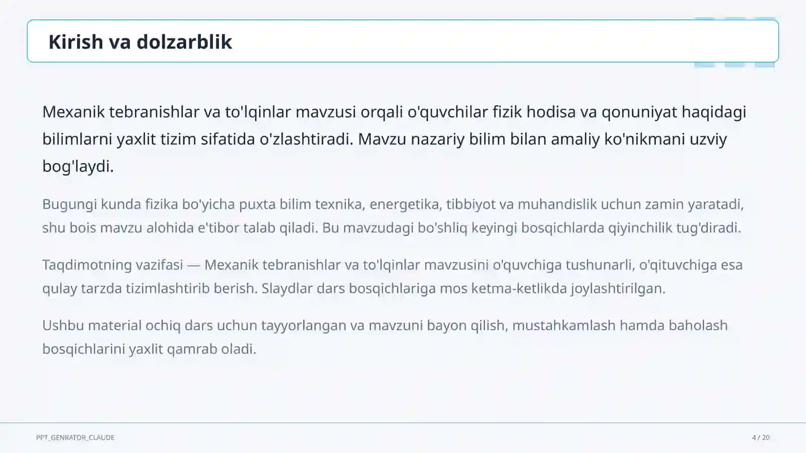 Mexanik tebranishlar va to'lqinlar (9-sinf) 4