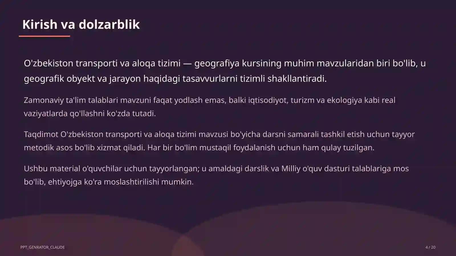 O'zbekiston transporti va aloqa tizimi (9-sinf) 4