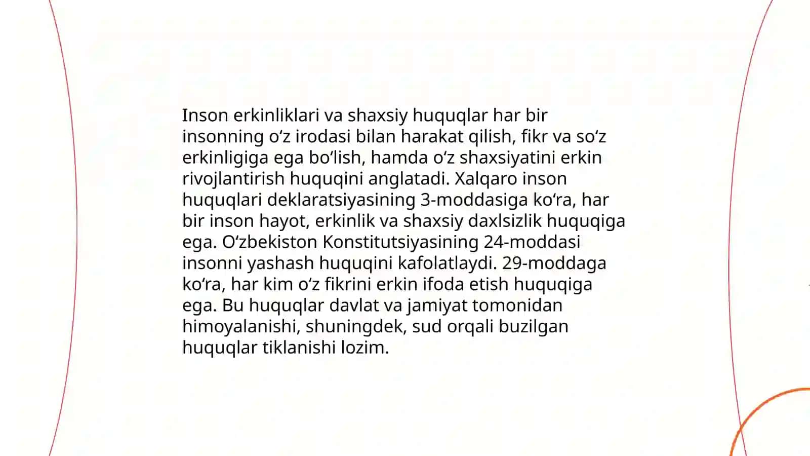 Fuqarolarning shaxsiy, siyosiy ijtimoiy, iqtisodiy, ma‘daniy va ekalogik huquqlari 4